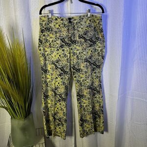 Free People Maui Paisley Wide Leg Crop Pants 6 Green Zip Fly Cotton Hippie Boho